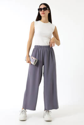 Beli Elastik Geniş Paça Pantolon - Gri 