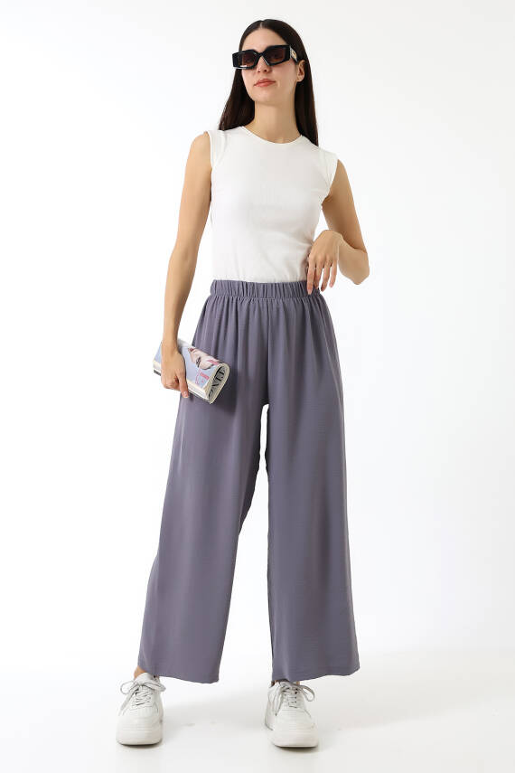 Beli Elastik Geniş Paça Pantolon - Gri - 1