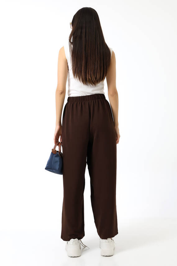 Beli Elastik Geniş Paça Pantolon - Acı Kahve - 5