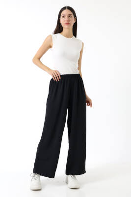 Beli Elastik Geniş Paça Pantolon - Siyah - 1