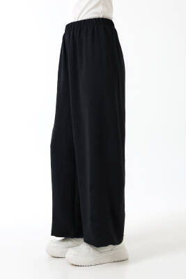 Beli Elastik Geniş Paça Pantolon - Siyah - 5
