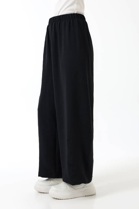 Beli Elastik Geniş Paça Pantolon - Siyah - 5